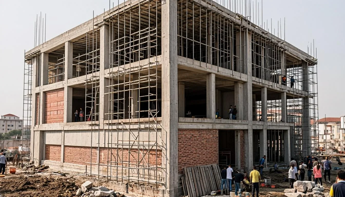 House construction cost per marla in Jhelum showing a modern residential house under construction