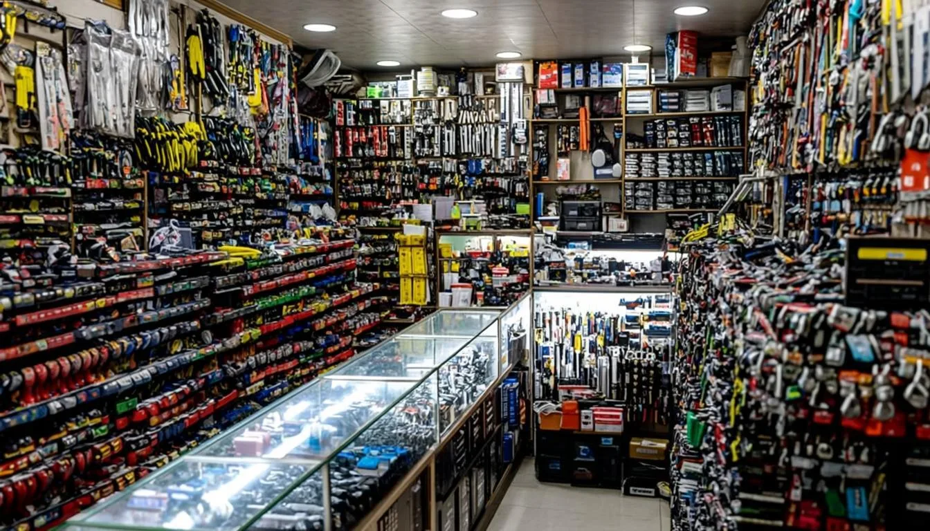 Hardware store interior in Jhelum stocked with tools